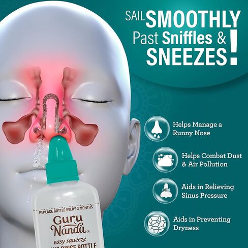 زجاجة شطف الجيوب الأنفية من جوروناندا وحزم ملحية ممزوجة مسبقًا 16 قيراط - جميع عبوات شطف الجيوب الأنفية طبيعية للمساعدة في تخفيف الحساسية والاحتقان، 0.08 أونصة لكل منها in Kuwait