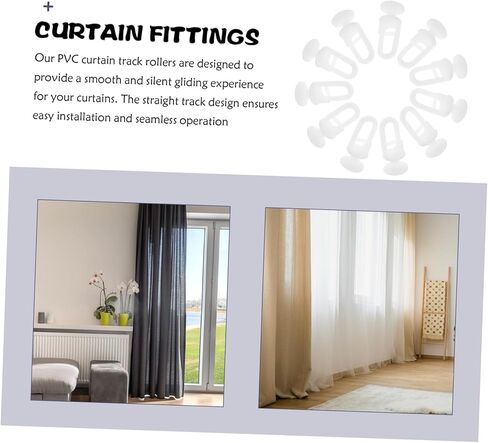 50Pcs Curtain Track Gliders Silent Sliding Hooks for Windows Shower Curtains Drapery Rail Smooth Noise Operation for Bedrooms Living Rooms in Saudi Arabia