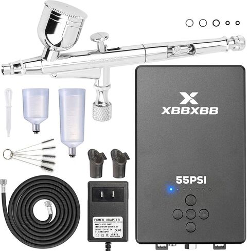 Upgraded 55PSI Dual-Action Airbrush Kit with Compressor - Ultra Silent, Adjustable 7-Level Pressure for Cake Decoration, Makeup, Model Painting, Nail Art, Tattoo in Saudi Arabia