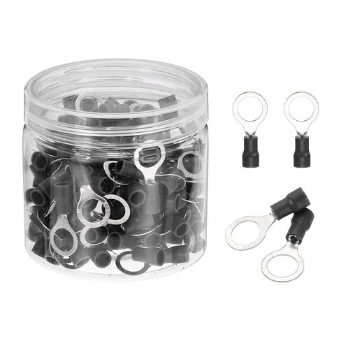 MECCANIXITY 150Pcs Insulated Ring Terminal RV2-8 Battery Lugs 16-14AWG Electrical Crimp Terminals Eyelet Wire Connectors for Industrial, Electrical Wiring, Black in Saudi Arabia