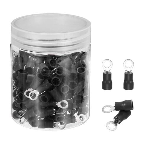 MECCANIXITY 150Pcs Insulated Ring Terminal RV2-8 Battery Lugs 16-14AWG Electrical Crimp Terminals Eyelet Wire Connectors for Industrial, Electrical Wiring, Black in Saudi Arabia