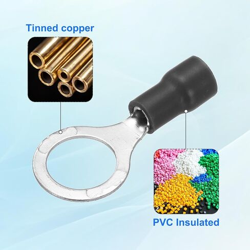 MECCANIXITY 150Pcs Insulated Ring Terminal RV2-8 Battery Lugs 16-14AWG Electrical Crimp Terminals Eyelet Wire Connectors for Industrial, Electrical Wiring, Black in Saudi Arabia