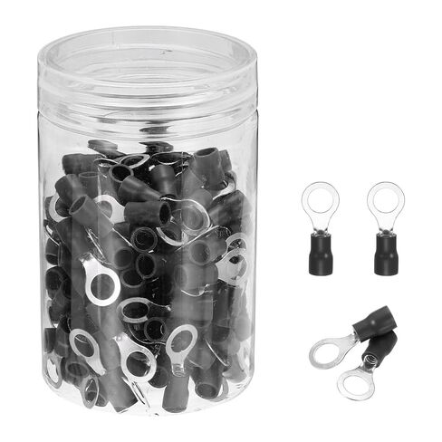 MECCANIXITY 150Pcs Insulated Ring Terminal RV2-8 Battery Lugs 16-14AWG Electrical Crimp Terminals Eyelet Wire Connectors for Industrial, Electrical Wiring, Black in Saudi Arabia
