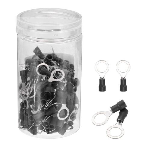MECCANIXITY 150Pcs Insulated Ring Terminal RV2-8 Battery Lugs 16-14AWG Electrical Crimp Terminals Eyelet Wire Connectors for Industrial, Electrical Wiring, Black in Saudi Arabia
