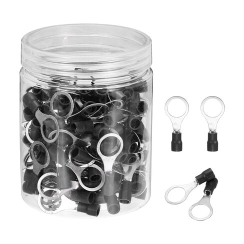 MECCANIXITY 150Pcs Insulated Ring Terminal RV2-8 Battery Lugs 16-14AWG Electrical Crimp Terminals Eyelet Wire Connectors for Industrial, Electrical Wiring, Black in Saudi Arabia