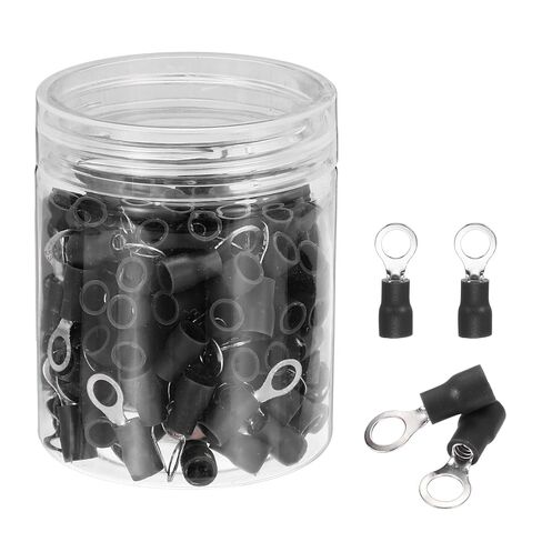 MECCANIXITY 150Pcs Insulated Ring Terminal RV2-8 Battery Lugs 16-14AWG Electrical Crimp Terminals Eyelet Wire Connectors for Industrial, Electrical Wiring, Black in Saudi Arabia