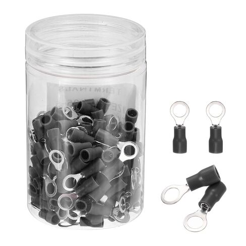 MECCANIXITY 150Pcs Insulated Ring Terminal RV2-8 Battery Lugs 16-14AWG Electrical Crimp Terminals Eyelet Wire Connectors for Industrial, Electrical Wiring, Black in Saudi Arabia