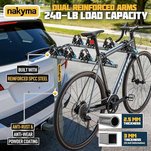 4 حامل وصلة ربط لرف الدراجة (بحد أقصى 240 رطل)، حامل دراجة للسيارة مصنوع من فولاذ SPCC سميك عالي القوة، تصميم مضاد للتمايل، حامل دراجة هوائية للسيارة وسيارات الدفع الرباعي والشاحنة 2 بوصة in Kuwait
