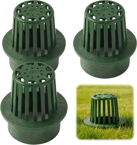 (3-Pack) Calvana 3" Round Atrium Drain Grate Cover, Compatible with NDS 78A, Fits 4" Sewer and Drain Pipe Fittings, Perfect for Small Lawns, Landscaping, Patios, Extra Tough Polyethylene, Green in Kuwait