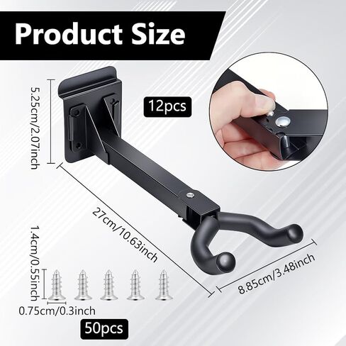 12Pcs Guitar Hook, Adjustable Guitar Wall Mount Stand Hangers Wall Mount Hook Stand with 50pc Screws Bass Accessories for Musical Retail Shop Bedroom Playroom Bar Rehearsal Space in Saudi Arabia