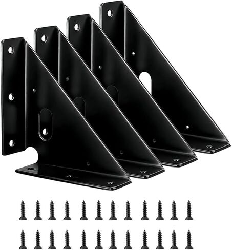 4 قطع من مفاصل مجمعة شديدة التحمل، رمز زاوية ترابيزي، دعامة زاوية معدنية، رف الأثاث يدعم مثبتات المفاصل للطاولة والكراسي والخزانة وتثبيت السرير (أسود) in Kuwait