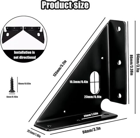 4 قطع من مفاصل مجمعة شديدة التحمل، رمز زاوية ترابيزي، دعامة زاوية معدنية، رف الأثاث يدعم مثبتات المفاصل للطاولة والكراسي والخزانة وتثبيت السرير (أسود) in Kuwait
