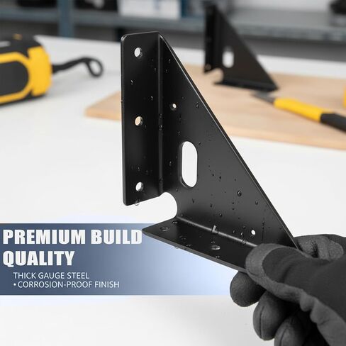 4 قطع من مفاصل مجمعة شديدة التحمل، رمز زاوية ترابيزي، دعامة زاوية معدنية، رف الأثاث يدعم مثبتات المفاصل للطاولة والكراسي والخزانة وتثبيت السرير (أسود) in Kuwait