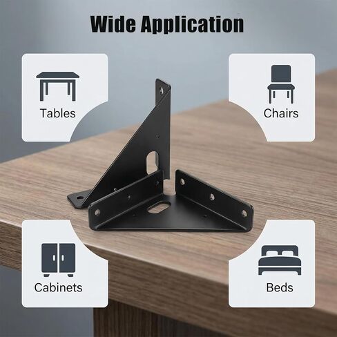 4 قطع من مفاصل مجمعة شديدة التحمل، رمز زاوية ترابيزي، دعامة زاوية معدنية، رف الأثاث يدعم مثبتات المفاصل للطاولة والكراسي والخزانة وتثبيت السرير (أسود) in Kuwait