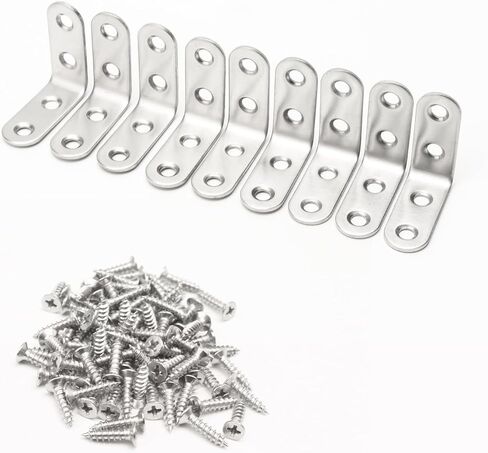 Stainless Steel Corner Brace, 20-Pack 90 Degree Right L-Shaped Metal Corner Connector Joint Plate, Heavy Duty for Furniture, Shelf, Cabinet, DIY Woodworking Projects with 60PCS Screws 1.2x1.2x0.6in in Saudi Arabia