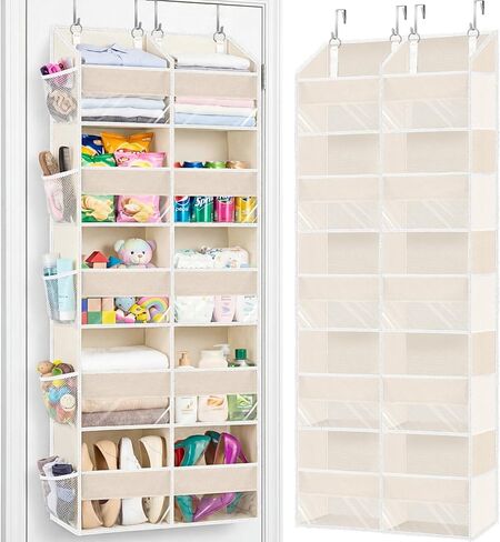 Over the Door Organizer 5 Tiers,Extra Large Behind Door Storage of 10 Compartments,80 lbs Weight Capacity Over the Door Storage, Door Hanging Organizer for Closet, Diaper Organizer, Toy Storage, Beige in Kuwait