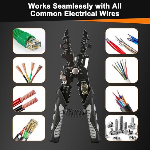 قشارة أسلاك متعددة الوظائف 25 في 1 - أداة تعرية أسلاك احترافية لقطع العقص، متوافقة مع أسلاك 16 AWG إلى 6 AWG - أدوات تعرية أسلاك كهربائية متعددة الاستخدامات للاستخدام الصناعي والمنزلي in Kuwait