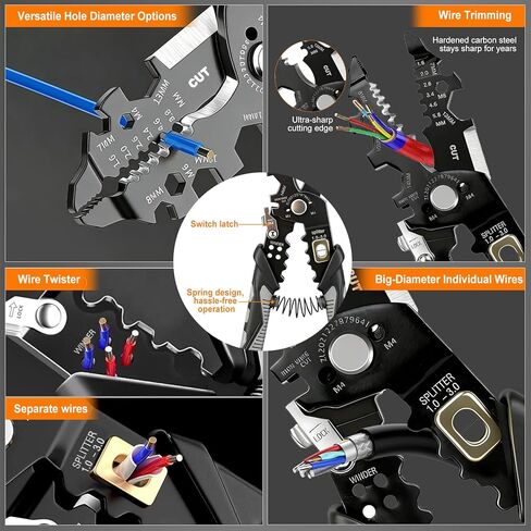 قشارة أسلاك متعددة الوظائف 25 في 1 - أداة تعرية أسلاك احترافية لقطع العقص، متوافقة مع أسلاك 16 AWG إلى 6 AWG - أدوات تعرية أسلاك كهربائية متعددة الاستخدامات للاستخدام الصناعي والمنزلي in Kuwait