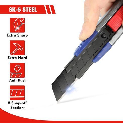 WORKPRO 18mm Retractable Utility Knife, Heavy Duty Snap-off Box Cutter with 10-Piece SK5 Blades for Cartons, Cardboard and Boxes, Perfect for Office and Home Use in Kuwait