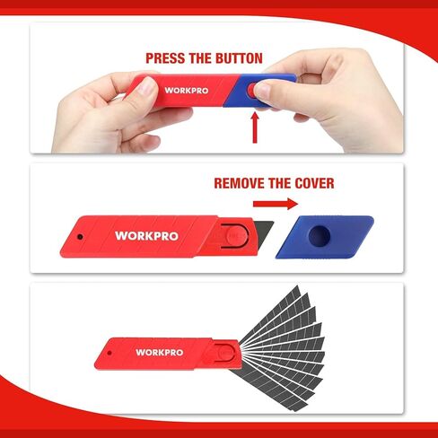 WORKPRO 18mm Retractable Utility Knife, Heavy Duty Snap-off Box Cutter with 10-Piece SK5 Blades for Cartons, Cardboard and Boxes, Perfect for Office and Home Use in Kuwait