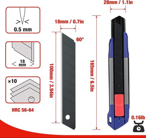 WORKPRO 18mm Retractable Utility Knife, Heavy Duty Snap-off Box Cutter with 10-Piece SK5 Blades for Cartons, Cardboard and Boxes, Perfect for Office and Home Use in Kuwait