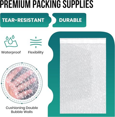 Levex - 4" x 5.5" [25 Pack] Clear Self-Sealing Bubble Out Pouches Bags, Bubble Cushion Wrap Bags for Storage, Packing, Shipping & Moving in Kuwait