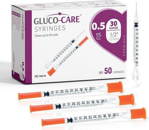 GLUCO-CARE 0.5ml /cc Syringes 30G x 1/2’’ (12.7mm), Orange Cap, Box of 50 pcs in Kuwait