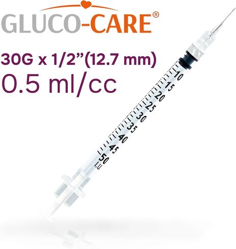GLUCO-CARE 0.5ml /cc Syringes 30G x 1/2’’ (12.7mm), Orange Cap, Box of 50 pcs in Kuwait