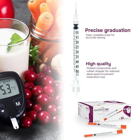 GLUCO-CARE 0.5ml /cc Syringes 30G x 1/2’’ (12.7mm), Orange Cap, Box of 50 pcs in Kuwait