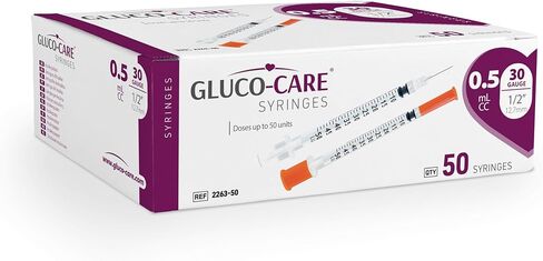 GLUCO-CARE 0.5ml /cc Syringes 30G x 1/2’’ (12.7mm), Orange Cap, Box of 50 pcs in Kuwait