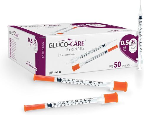 GLUCO-CARE 0.5ml /cc Syringes 30G x 1/2’’ (12.7mm), Orange Cap, Box of 50 pcs in Kuwait