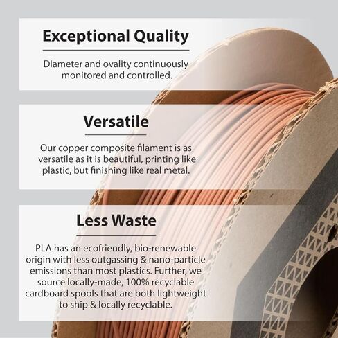 خيوط طابعة PLA ثلاثية الأبعاد مملوءة بالنحاس من بروتوباستا | خيوط طابعة بلاستيكية PLA مملوءة بالمعدن من ProtoPlant مع 60% نحاس | خيوط معدنية مركبة صديقة للبيئة البولندية والباتينا | بكرة معدنية 500 جرام in Kuwait