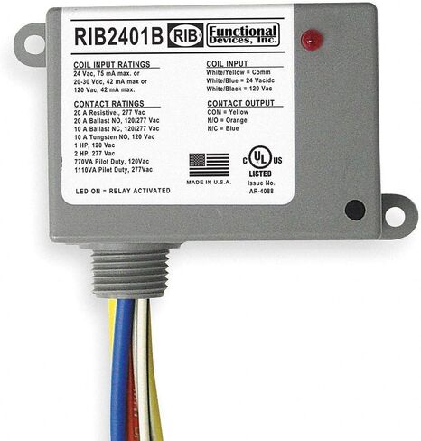 Functional Devices Rib Enclosed Pre-Wired Relay, 24VAC/DC, 120VAC Coil Volts, SPDT Contact Form - RIB2401B in Saudi Arabia