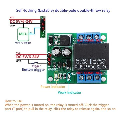 DPDT Self-Locking Relay Module 2 Pack with Power Indicator, 6-24V DC Relay for 5A Load Current, Double Pole Double Throw Switch Control in Saudi Arabia