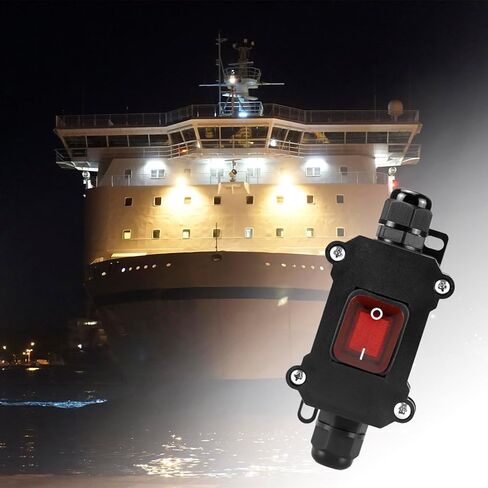 QWORK Inline Cord Switch with Red Indicator Light, IP67 Waterproof, DPST On-Off Latching Action, High Power, Metal & Plastic, 12V DC, 30A Switch for Electrical Appliances & Mechanical Equipment in Saudi Arabia