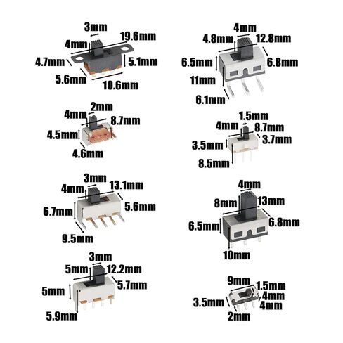 70PCS 8 Types Vertical Micro Mini Slide Switchs Switch Single Row Inline, 3 Pin 2 Position 1P2T SPDT Toggle Switches Panel Mount AC in Saudi Arabia
