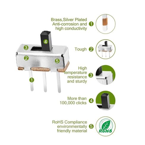 70PCS 8 Types Vertical Micro Mini Slide Switchs Switch Single Row Inline, 3 Pin 2 Position 1P2T SPDT Toggle Switches Panel Mount AC in Saudi Arabia