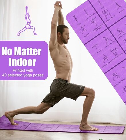 سجادة يوجا سميكة قابلة للطي مع أوضاع الوضعيات - هدايا عيد الميلاد للزوجة والفتيات، سجادة تمرين تعليمية بسمك 8 مم غير قابلة للانزلاق للتمرين المنزلي، 72 بوصة × 24 بوصة × 0.3 بوصة (بنفسجي) ﻿ in Kuwait