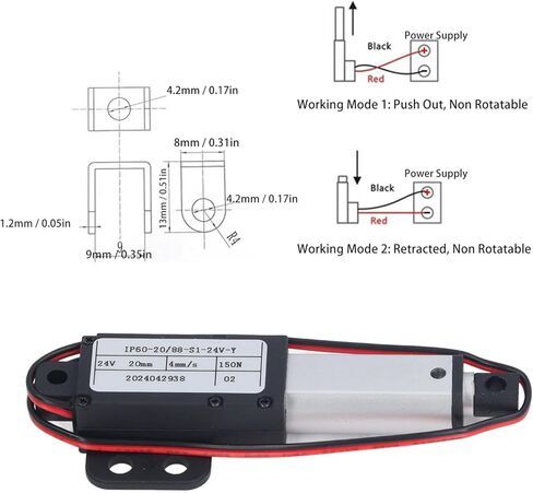 Mini Electric Linear Actuator 20mm Stroke 4mm/s 150N Thrust DC24V Aluminum ABS IPX4 Rated Limit Switch 3W Power for Industrial Agricultural Machinery Catering Ventilation in Saudi Arabia