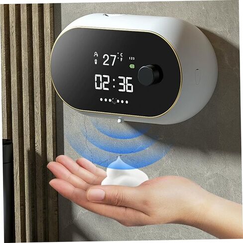 موزع صابون أوتوماتيكي بدون لمس على الحائط، موزع ذكي قابل لإعادة الشحن مع عرض الوقت/درجة الحرارة in Kuwait