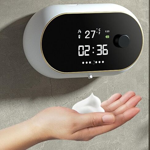 موزع صابون أوتوماتيكي بدون لمس على الحائط، موزع ذكي قابل لإعادة الشحن مع عرض الوقت/درجة الحرارة in Kuwait