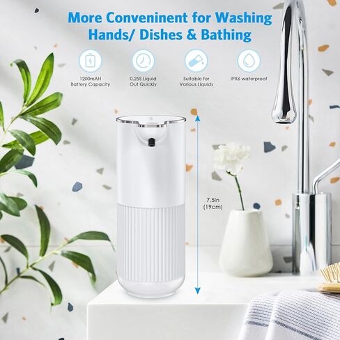 موزع صابون أوتوماتيكي مطور 12 أونصة، موزع صابون يدوي IPX6 مقاوم للماء، قابل لإعادة الشحن عبر USB، 4 مستويات دش سائل تلقائي قابل للتعديل للحمام المطبخ in Saudi Arabia