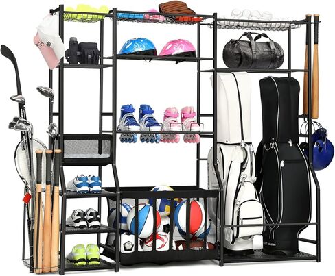 Large Garage Sports Equipment Organizer, golf bag storage, Ball Storage, Upgraded Sports Organizer Rack for Balls with Holder and Hooks, Indoor/Outdoor Basketball Storage Bins for Toy Sports Storage. in Saudi Arabia