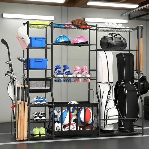 Large Garage Sports Equipment Organizer, golf bag storage, Ball Storage, Upgraded Sports Organizer Rack for Balls with Holder and Hooks, Indoor/Outdoor Basketball Storage Bins for Toy Sports Storage. in Saudi Arabia