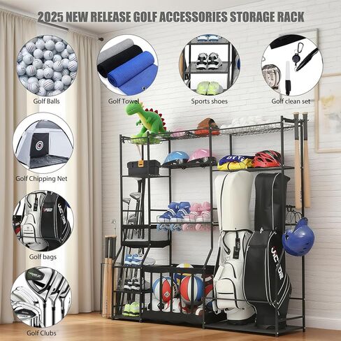 Large Garage Sports Equipment Organizer, golf bag storage, Ball Storage, Upgraded Sports Organizer Rack for Balls with Holder and Hooks, Indoor/Outdoor Basketball Storage Bins for Toy Sports Storage. in Saudi Arabia
