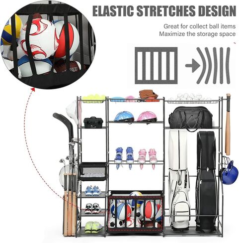 Large Garage Sports Equipment Organizer, golf bag storage, Ball Storage, Upgraded Sports Organizer Rack for Balls with Holder and Hooks, Indoor/Outdoor Basketball Storage Bins for Toy Sports Storage. in Saudi Arabia