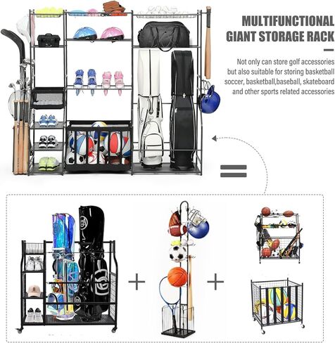 Large Garage Sports Equipment Organizer, golf bag storage, Ball Storage, Upgraded Sports Organizer Rack for Balls with Holder and Hooks, Indoor/Outdoor Basketball Storage Bins for Toy Sports Storage. in Saudi Arabia