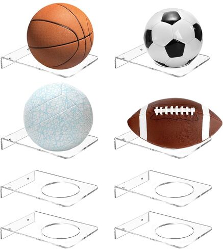 Youeon 8 Pcs Clear Acrylic Basketballl Holder Wall Mount, 3.5 Inch Round Hole Ball Display Rack with Screws & Anchors for Basketball, Soccer, Volleyball, Football, Rugby in Saudi Arabia