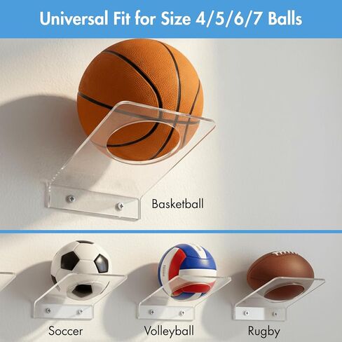 Youeon 8 Pcs Clear Acrylic Basketballl Holder Wall Mount, 3.5 Inch Round Hole Ball Display Rack with Screws & Anchors for Basketball, Soccer, Volleyball, Football, Rugby in Saudi Arabia