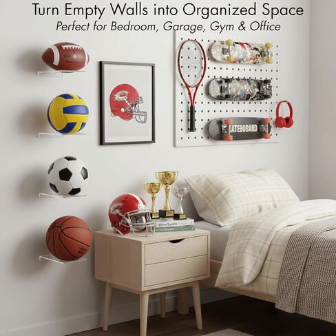 Youeon 8 Pcs Clear Acrylic Basketballl Holder Wall Mount, 3.5 Inch Round Hole Ball Display Rack with Screws & Anchors for Basketball, Soccer, Volleyball, Football, Rugby in Saudi Arabia